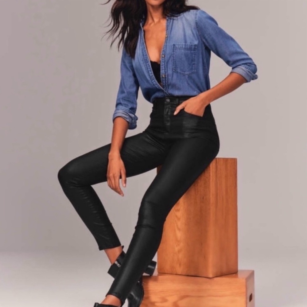 Abercrombie & Fitch Black Faux Leather Coated High-Waisted Jeans